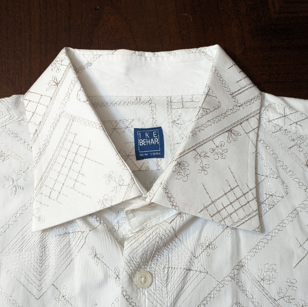 Ike Behar - Embroidered White Button Down Shirt - XL